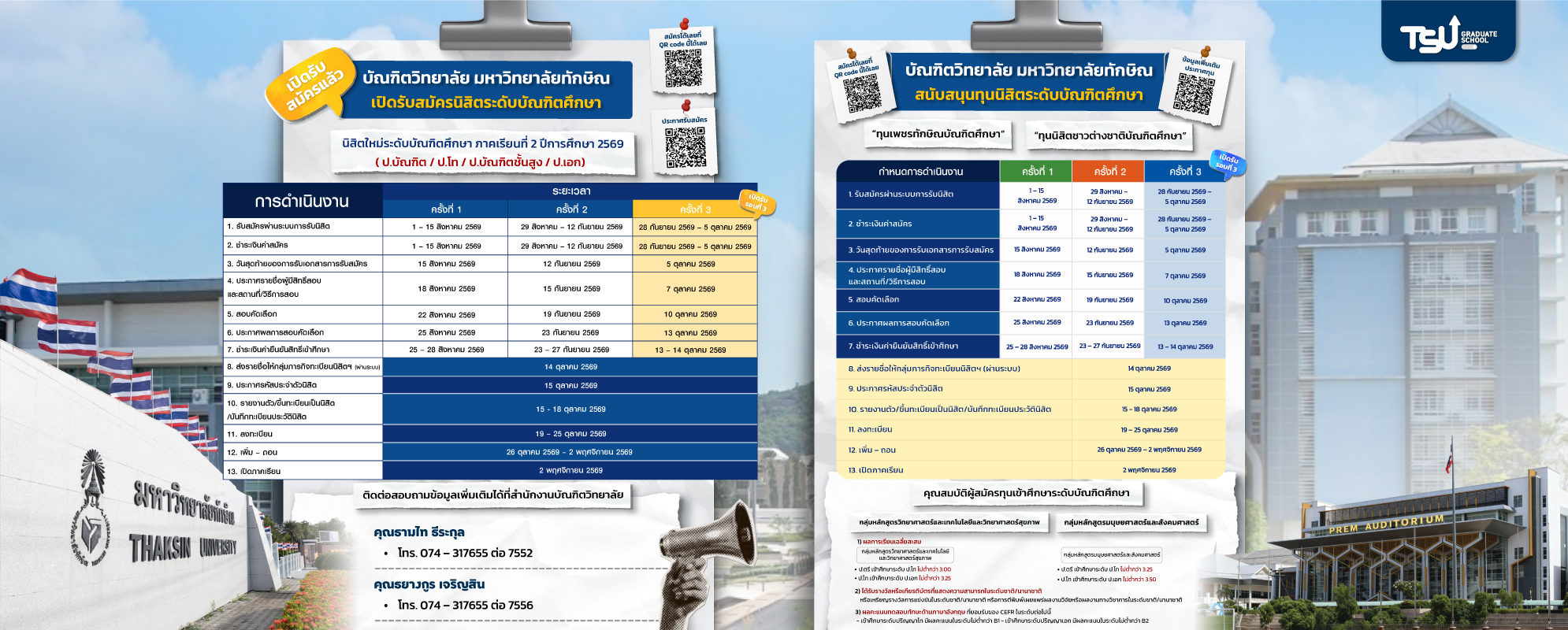 บัณฑิตวิทยาลัย มหาวิทยาลัยทักษิณ เปิดรับสมัครนิสิตระดับบัณฑิตศึกษา และ สนับสนุนทุนนิสิตระดับบัณฑิตศึกษา